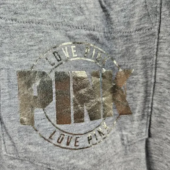 VICTORIA’S SECRET PINK POCKET TEE SHIRT BLING!! GREY SIZE SMALL - Picture 2 of 4